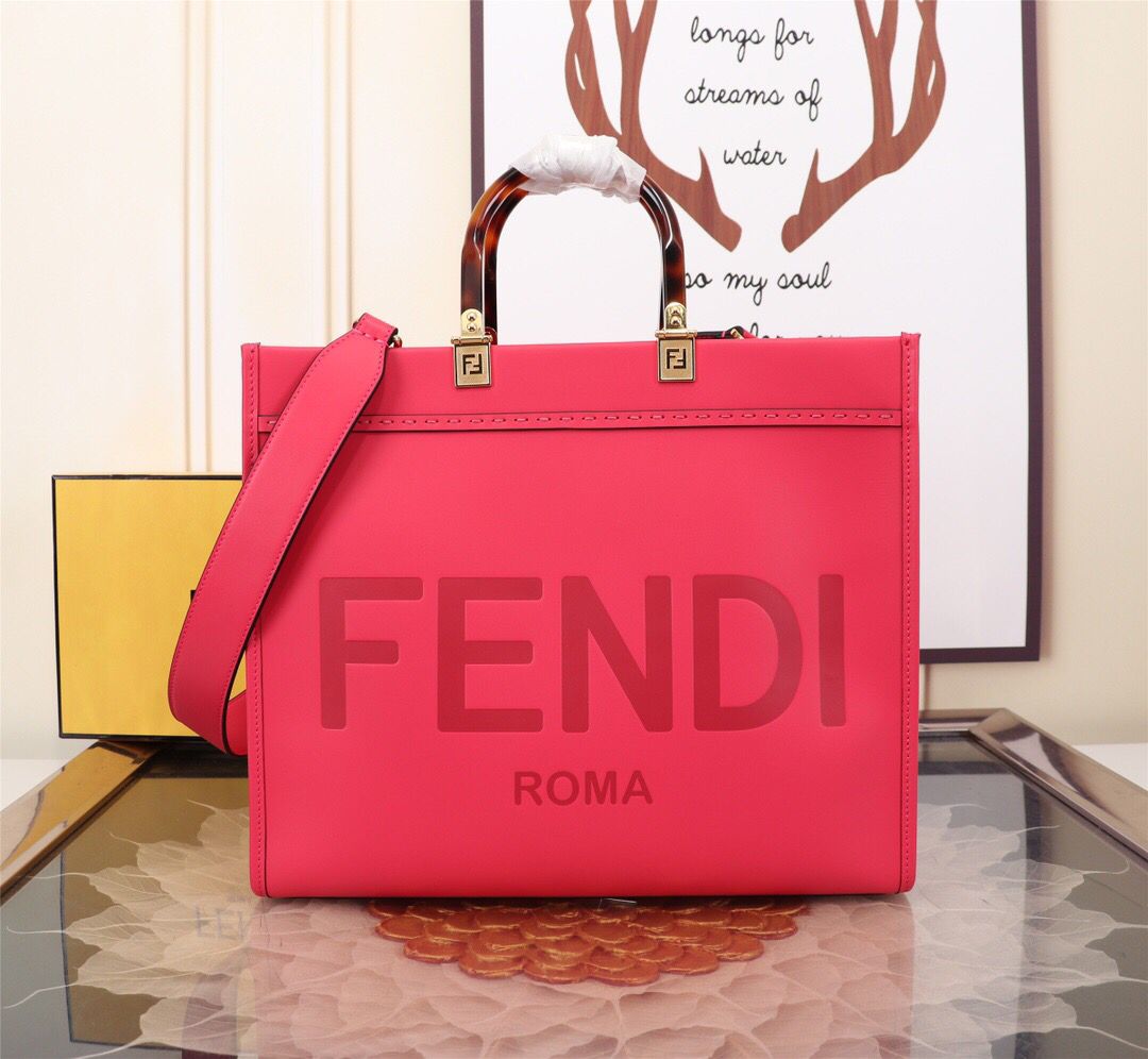 FENDI Sunshine Medium Leather Shopper Tote Bag In Pink