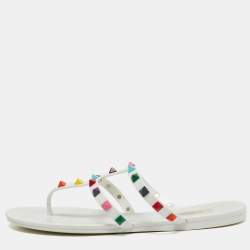 Valentino White Jelly Rockstud Slide Flats