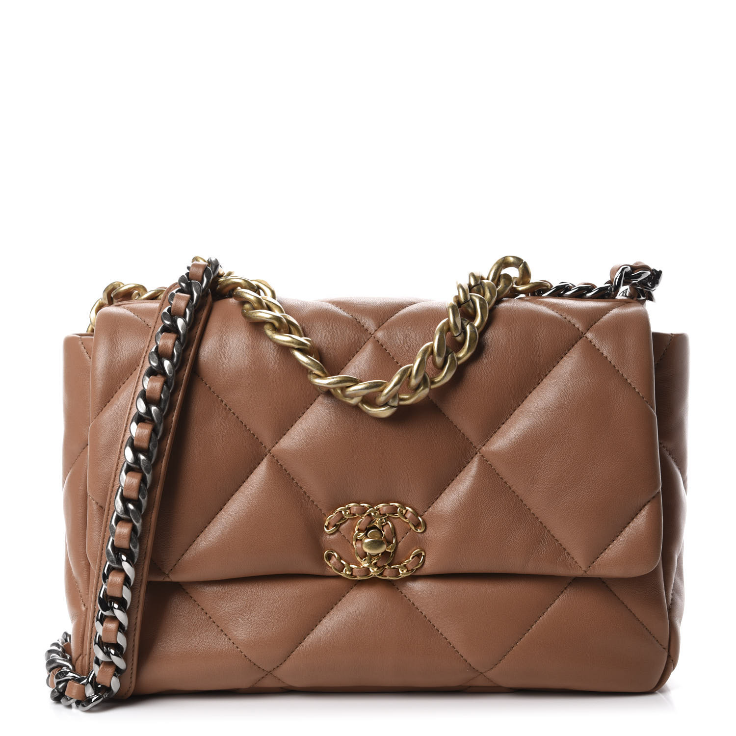 CHANEL Lambskin Quilted Large 19 Flap Brown