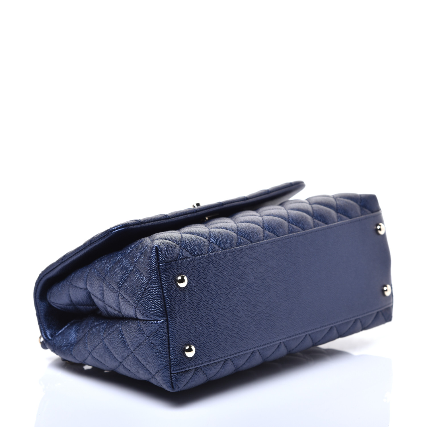 CHANEL Iridescent Caviar Quilted Small Coco Handle Flap Dark Blue