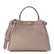 FENDI Calfskin Romano Selleria Medium Peekaboo Iconic Satchel Beige