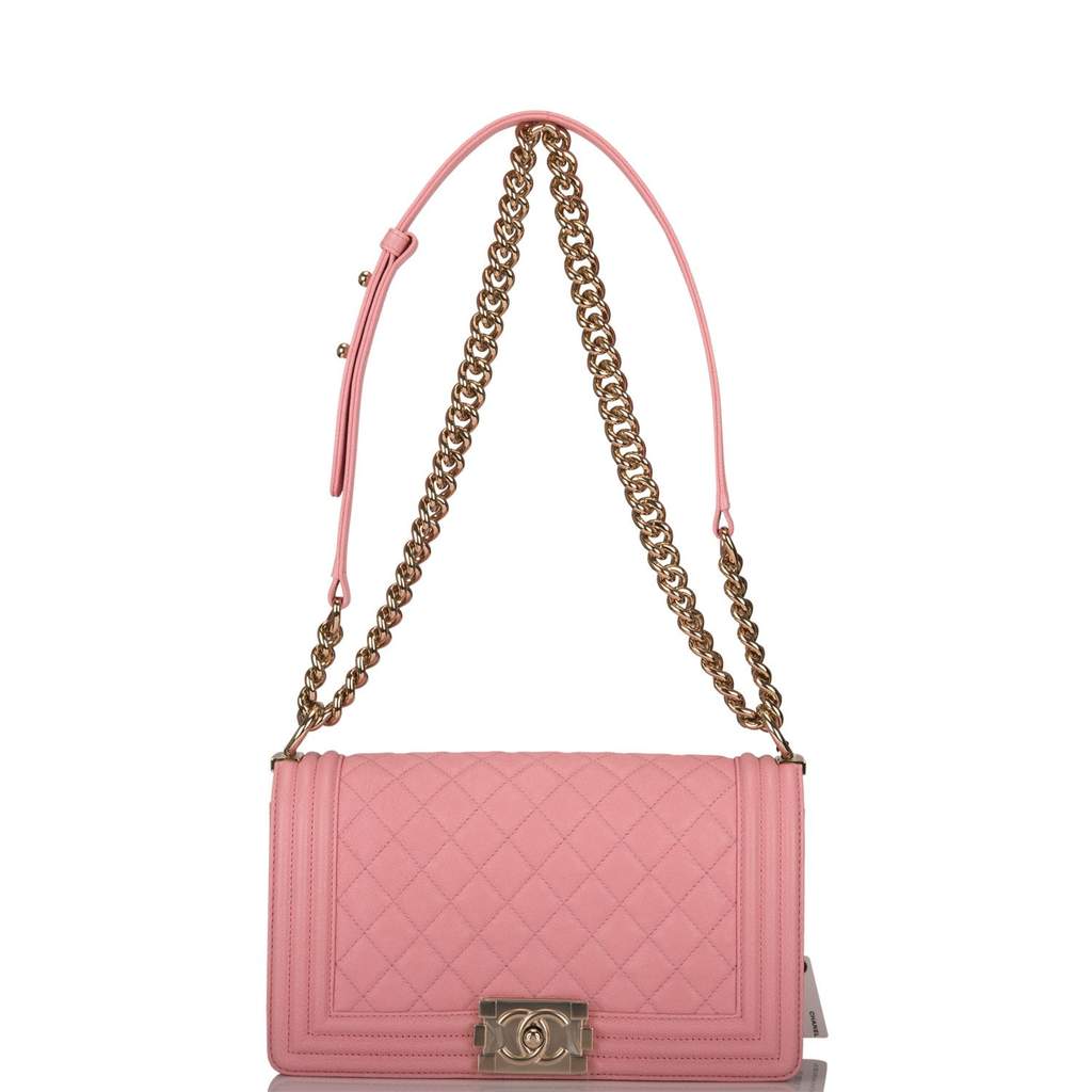 Chanel Pink Quilted Caviar Medium Boy Bag Light Gold Hardware