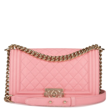 Chanel Pink Quilted Caviar Medium Boy Bag Light Gold Hardware