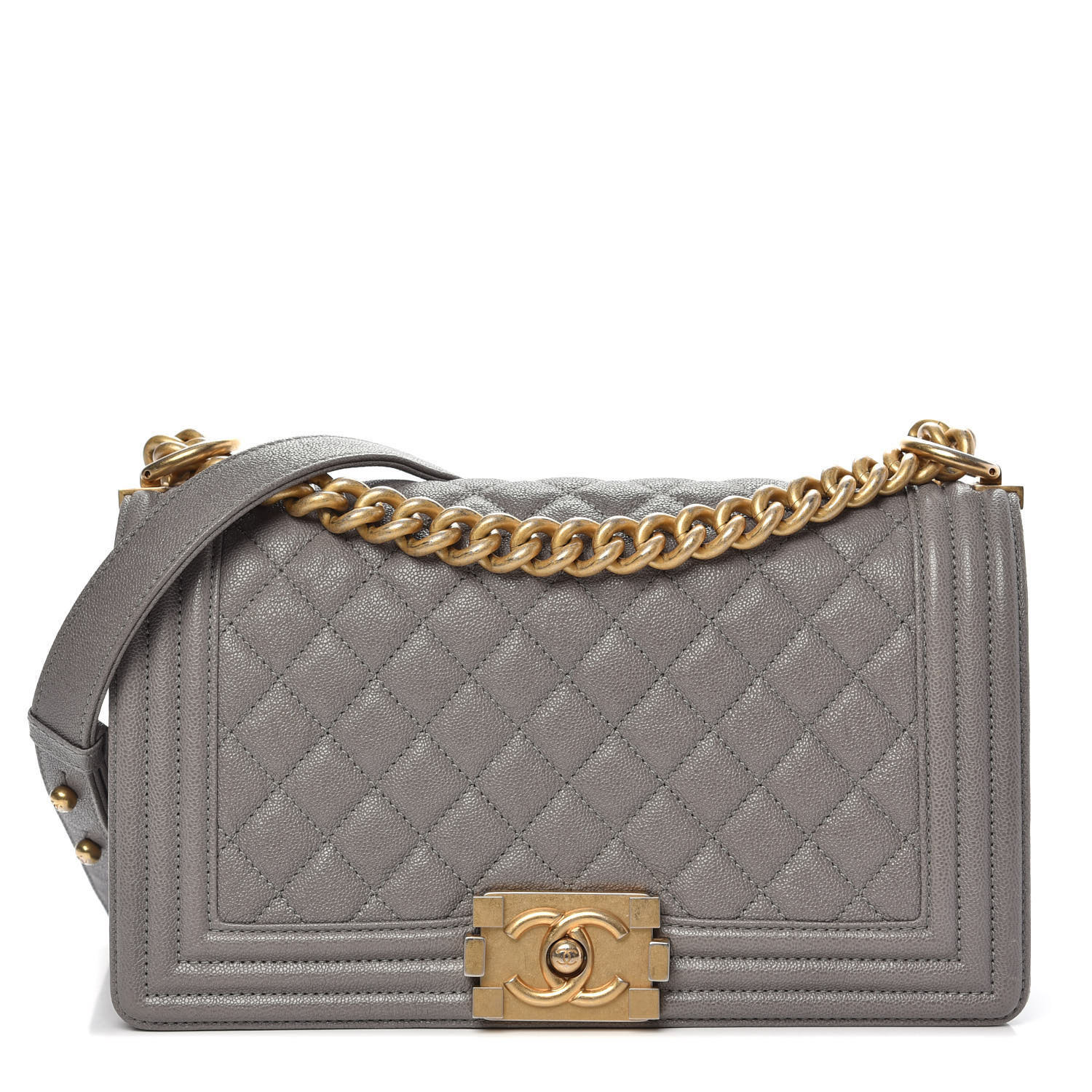 CHANEL Caviar Quilted Medium Boy Flap Light Grey