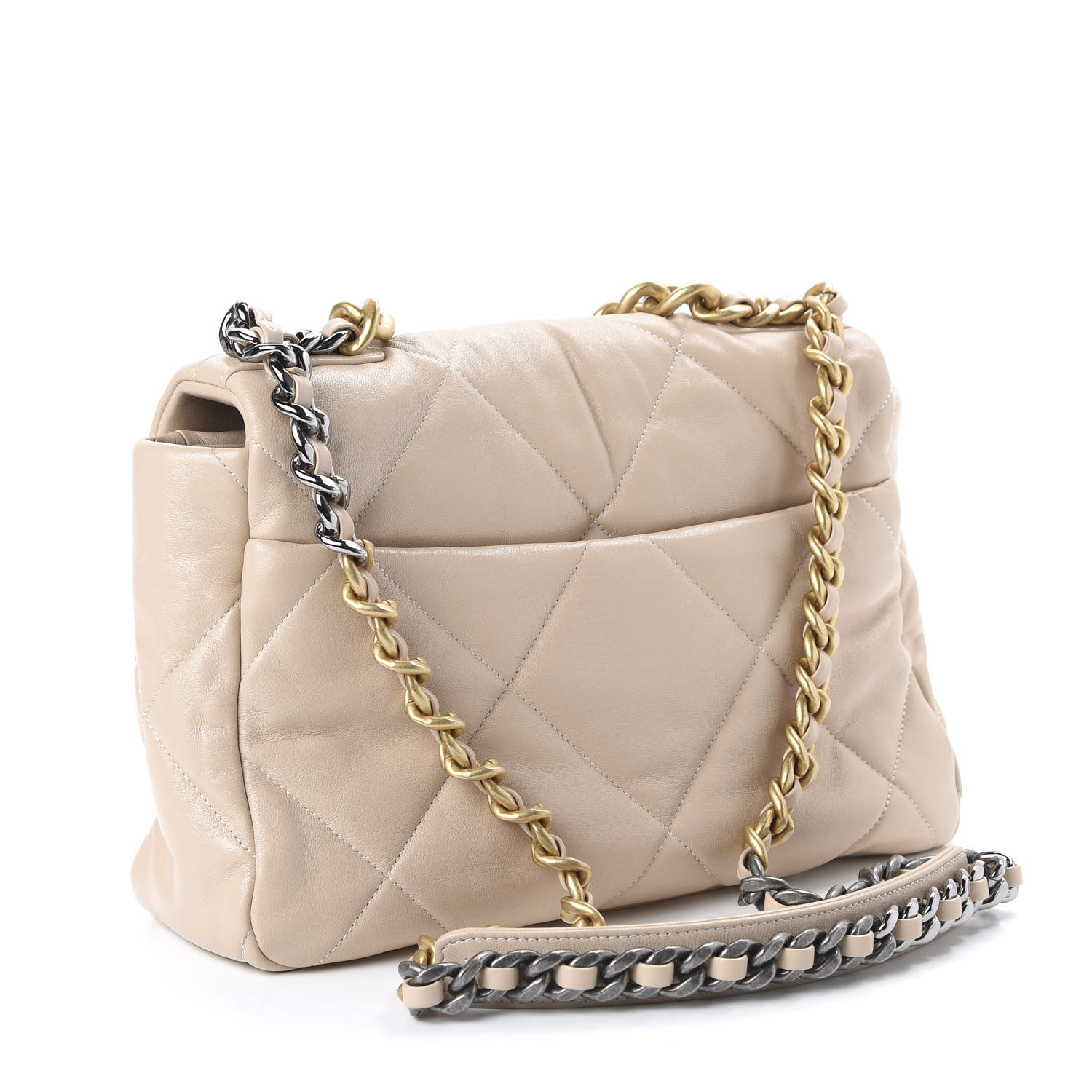 CHANEL Lambskin Quilted Large 19 Flap Beige