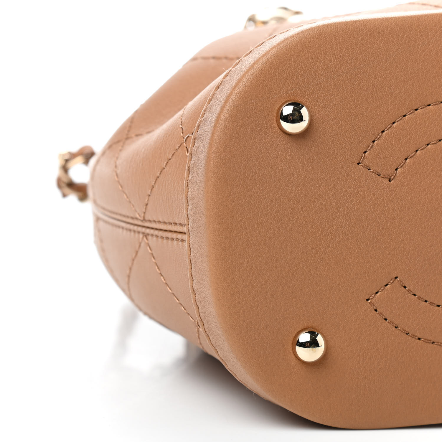 CHANEL Calfskin Stitched Chain Bucket Bag Camel