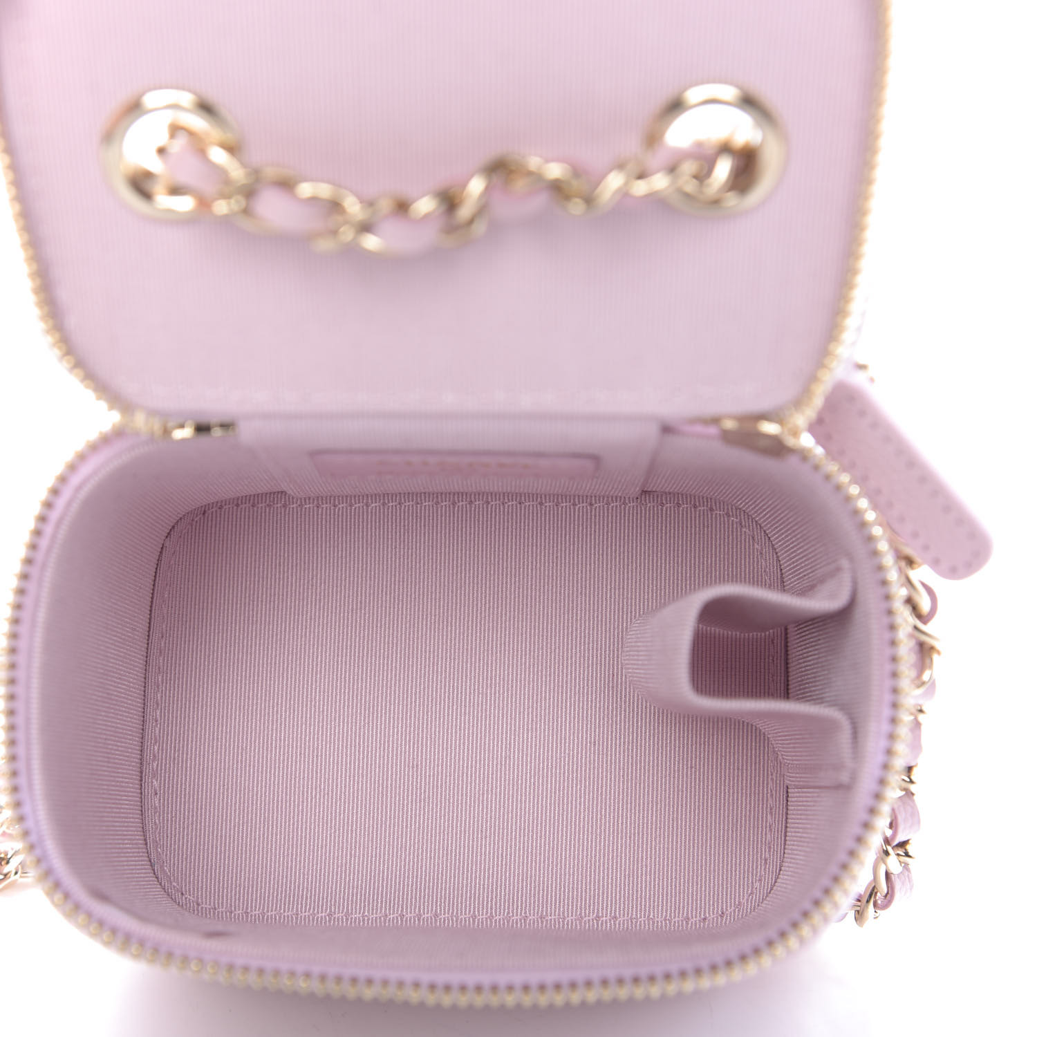 CHANEL Caviar Quilted Mini Vanity Case With Chain Light Pink