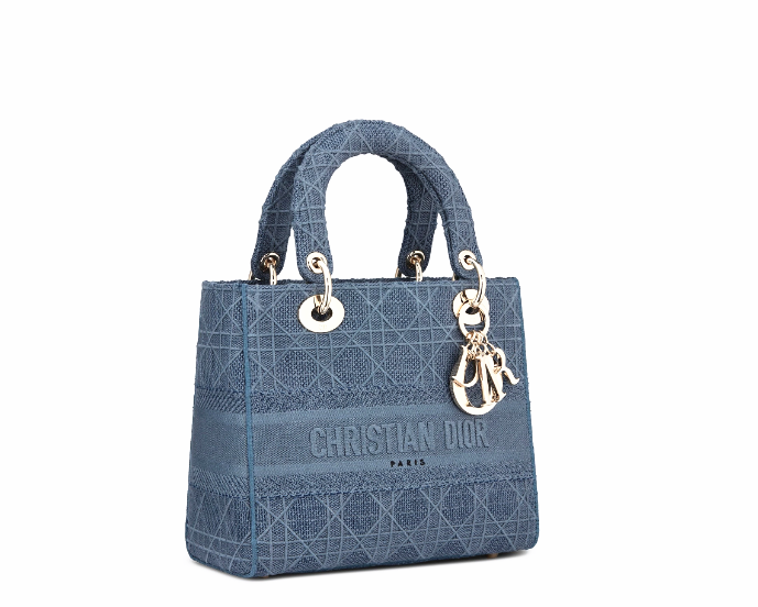 DIOR Canvas Embroidered Cannage Medium Lady D-Lite Dark blue