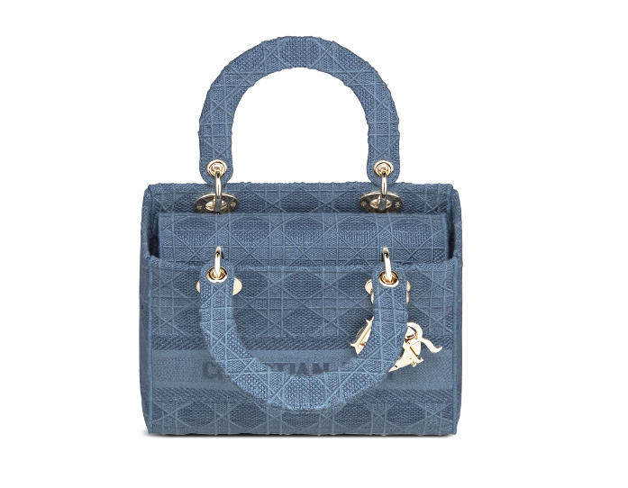 DIOR Canvas Embroidered Cannage Medium Lady D-Lite Dark blue