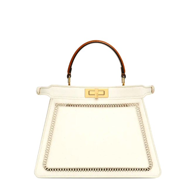 FENDI 1PEEKABOO ISEEU MEDIUM White canvas bag with embroidery