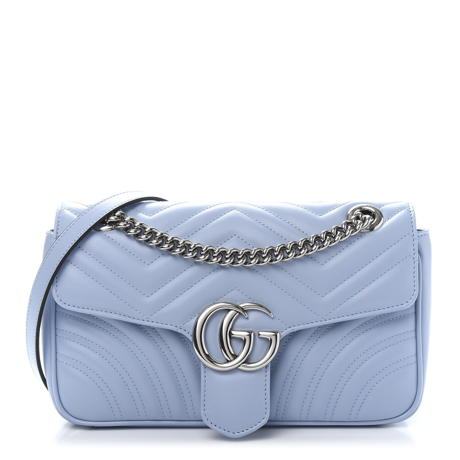 GUCCI Calfskin Matelasse Small GG Marmont Shoulder Bag Pastel Blue