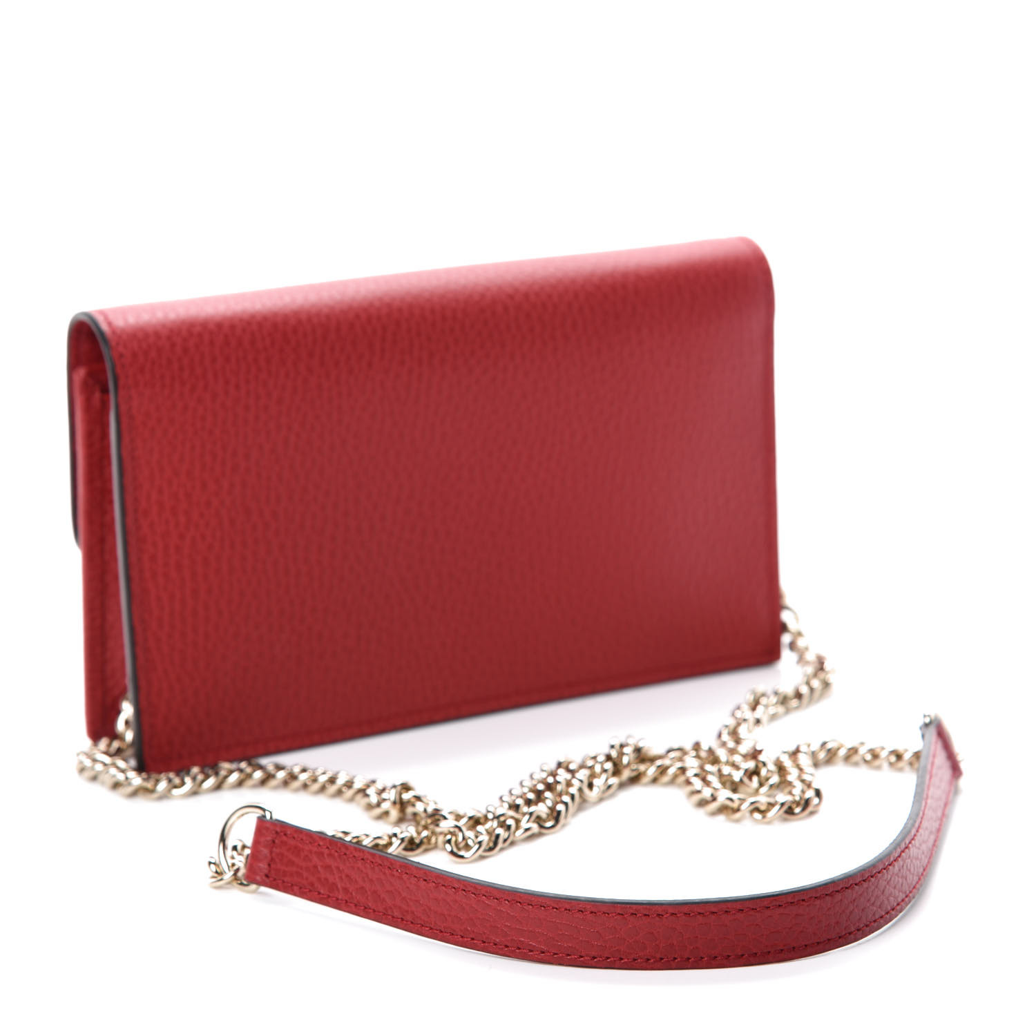 GUCCI Dollar Calfskin Interlocking G Chain Wallet Red