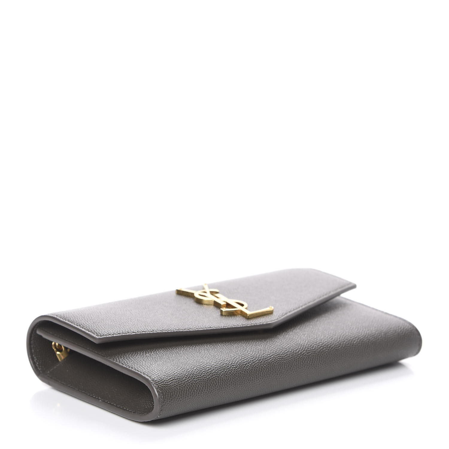 YSL Grain De Poudre Uptown Chain Wallet Pebble